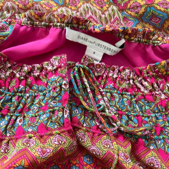 Diane Von Furstenberg Silk Peasant Parry Printed Blouson Dress Pink 8 - Picture 7 of 12